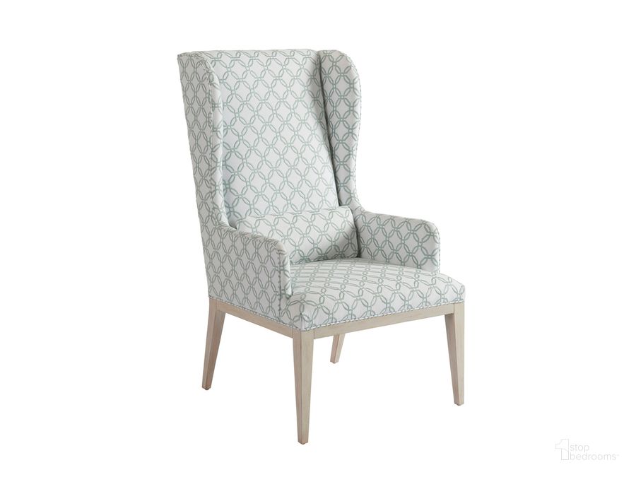 The appearance of Newport Seacliff Upholstered Host Wing Chair 01-0921-883-40 designed by Barclay Butera in the traditional interior design. This teal piece of furniture  was selected by 1StopBedrooms from Newport Collection to add a touch of cosiness and style into your home. Sku: 01-0921-883-40. Material: Wood. Product Type: Living Room Chair. Image1