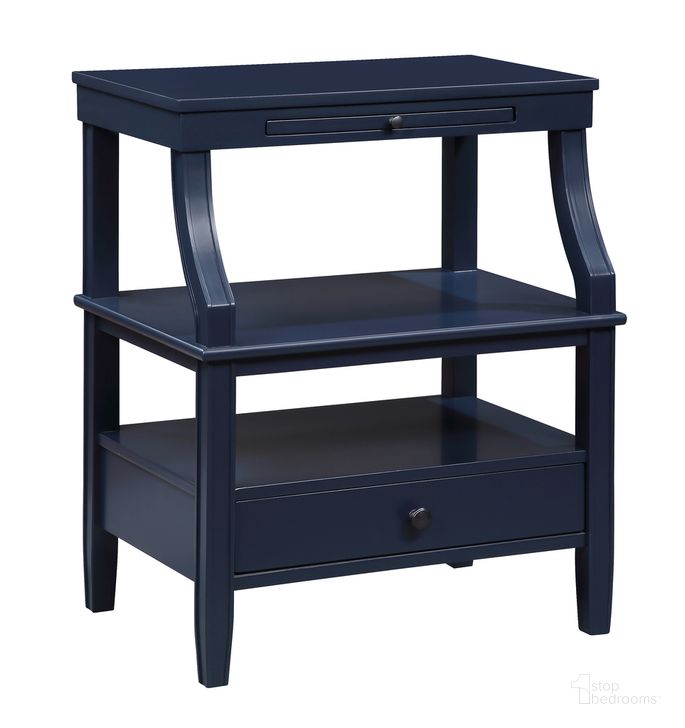 The appearance of Newton Storage Nightstand In Midnight Blue designed by Comfort Pointe in the transitional interior design. This midnight blue piece of furniture  was selected by 1StopBedrooms from Newton Collection to add a touch of cosiness and style into your home. Sku: 823-10-14. Product Type: Nightstand. Material: Poplar. Image1