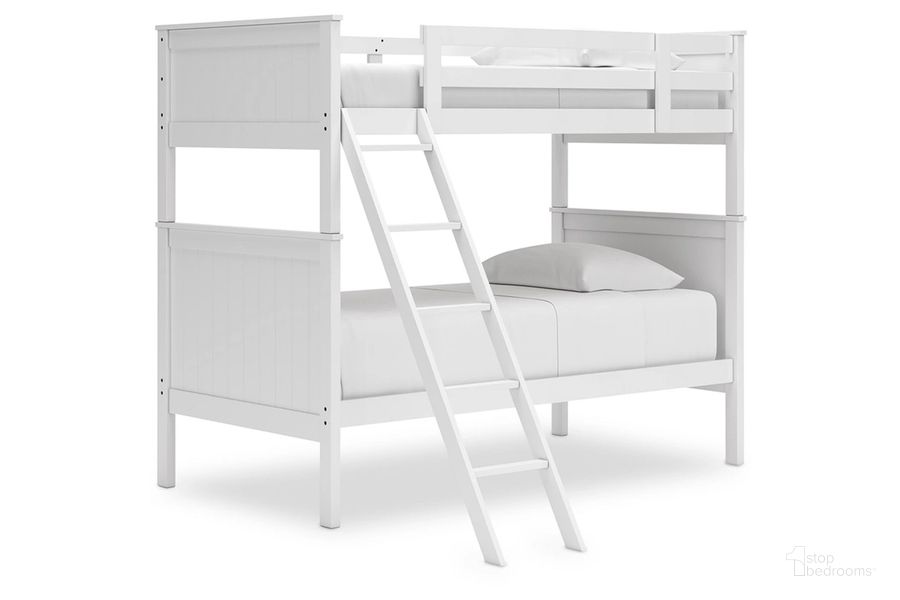 The appearance of Nextonfort Twin over Twin Bunk Bed In White designed by Signature Design by Ashley in the transitional interior design. This white piece of furniture  was selected by 1StopBedrooms from Nextonfort Collection to add a touch of cosiness and style into your home. Sku: B396-259P;B396-259R;B396-259S. Bed Type: Bunk Bed. Product Type: Bunk Bed. Bed Size: Twin Over Twin. Image1