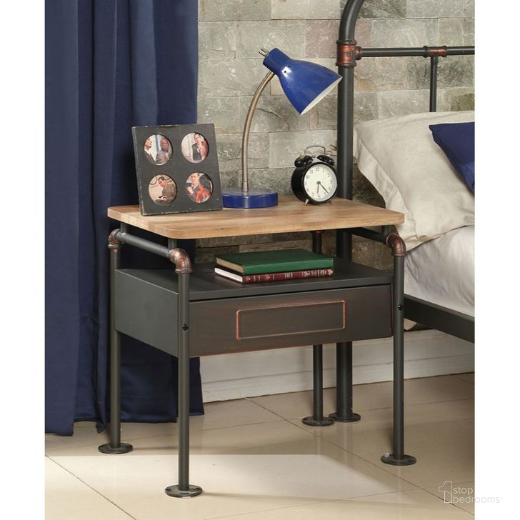 The appearance of Nicipolis Nightstand In Antique Oak designed by ACME in the industrial interior design. This antique oak piece of furniture  was selected by 1StopBedrooms from Nicipolis Collection to add a touch of cosiness and style into your home. Sku: 30737. Material: Metal. Product Type: Nightstand. Image1