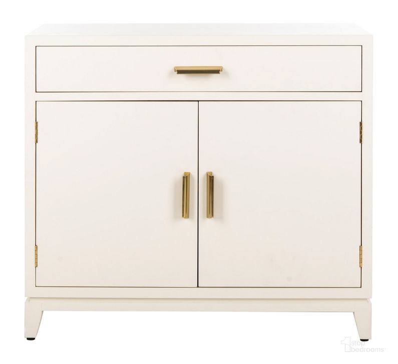The appearance of Nigel White 2 Door 1 Drawer Chest designed by Safavieh in the transitional interior design. This white piece of furniture  was selected by 1StopBedrooms from Safavieh CHS Collection to add a touch of cosiness and style into your home. Sku: CHS6600A. Product Type: Chest. Material: Iron. Image1