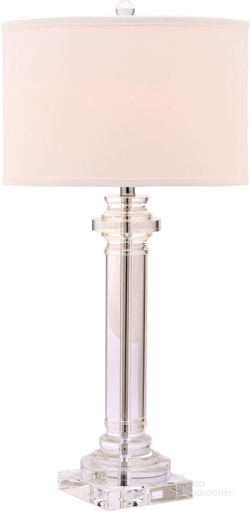 The appearance of Nina 30 Inch Crystal Column Lamp with Off-White Shade designed by Safavieh in the modern / contemporary interior design. This clear piece of furniture  was selected by 1StopBedrooms from Safavieh LIT Collection to add a touch of cosiness and style into your home. Sku: LIT4166A. Material: Chrome. Product Type: Table Lamp. Image1