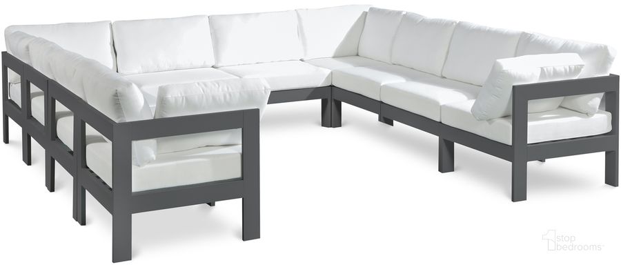 The appearance of Nizuc Waterproof Fabric Outdoor Patio Modular Sectional In White designed by Meridian in the modern / contemporary interior design. This white piece of furniture  was selected by 1StopBedrooms from Nizuc Collection to add a touch of cosiness and style into your home. Sku: 376White-Sec10B-1;376White-Sec10B-2;376White-Sec10B-3;376White-Sec10B-4;376White-Sec10B-5;376White-Sec10B-6;376White-Sec10B-7;376White-Sec10B-8;376White-Sec10B-9;376White-Sec10B-10. Material: Aluminum. Product Type: Outdoor Sectional. Image1