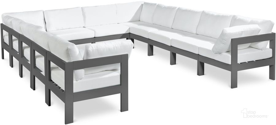 The appearance of Nizuc Waterproof Fabric Outdoor Patio Modular Sectional In White designed by Meridian in the modern / contemporary interior design. This white piece of furniture  was selected by 1StopBedrooms from Nizuc Collection to add a touch of cosiness and style into your home. Sku: 376White-Sec12A-1;376White-Sec12A-2;376White-Sec12A-3;376White-Sec12A-4;376White-Sec12A-5;376White-Sec12A-6;376White-Sec12A-7;376White-Sec12A-8;376White-Sec12A-9;376White-Sec12A-10;376White-Sec12A-11;376White-Sec12A-12. Material: Aluminum. Product Type: Outdoor Sectional. Image1