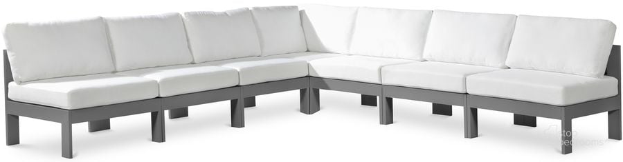 The appearance of Nizuc Waterproof Fabric Outdoor Patio Modular Sectional In White designed by Meridian in the modern / contemporary interior design. This white piece of furniture  was selected by 1StopBedrooms from Nizuc Collection to add a touch of cosiness and style into your home. Sku: 376White-Sec7A-1;376White-Sec7A-2;376White-Sec7A-3;376White-Sec7A-4;376White-Sec7A-5;376White-Sec7A-6;376White-Sec7A-7. Material: Aluminum. Product Type: Outdoor Sectional. Image1