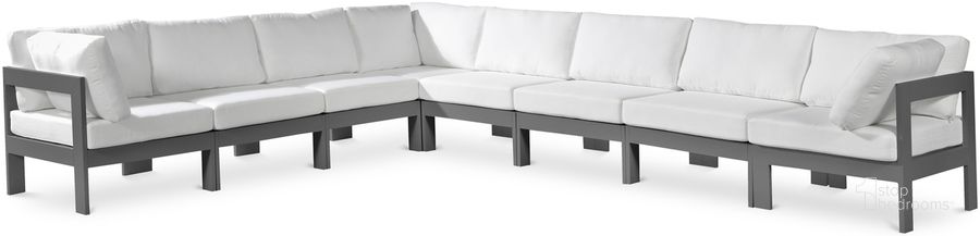 The appearance of Nizuc Waterproof Fabric Outdoor Patio Modular Sectional In White designed by Meridian in the modern / contemporary interior design. This white piece of furniture  was selected by 1StopBedrooms from Nizuc Collection to add a touch of cosiness and style into your home. Sku: 376White-Sec8A-1;376White-Sec8A-2;376White-Sec8A-3;376White-Sec8A-4;376White-Sec8A-5;376White-Sec8A-6;376White-Sec8A-7;376White-Sec8A-8. Material: Aluminum. Product Type: Outdoor Sectional. Image1