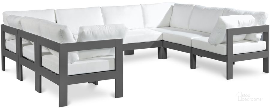 The appearance of Nizuc Waterproof Fabric Outdoor Patio Modular Sectional In White designed by Meridian in the modern / contemporary interior design. This white piece of furniture  was selected by 1StopBedrooms from Nizuc Collection to add a touch of cosiness and style into your home. Sku: 376White-Sec8B-1;376White-Sec8B-2;376White-Sec8B-3;376White-Sec8B-4;376White-Sec8B-5;376White-Sec8B-6;376White-Sec8B-7;376White-Sec8B-8. Material: Aluminum. Product Type: Outdoor Sectional. Image1