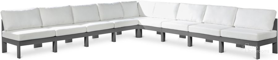 The appearance of Nizuc Waterproof Fabric Outdoor Patio Modular Sectional In White designed by Meridian in the modern / contemporary interior design. This white piece of furniture  was selected by 1StopBedrooms from Nizuc Collection to add a touch of cosiness and style into your home. Sku: 376White-Sec9A-1;376White-Sec9A-2;376White-Sec9A-3;376White-Sec9A-4;376White-Sec9A-5;376White-Sec9A-6;376White-Sec9A-7;376White-Sec9A-8;376White-Sec9A-9. Material: Aluminum. Product Type: Outdoor Sectional. Image1