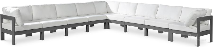 The appearance of Nizuc Waterproof Fabric Outdoor Patio Modular Sectional In White designed by Meridian in the modern / contemporary interior design. This white piece of furniture  was selected by 1StopBedrooms from Nizuc Collection to add a touch of cosiness and style into your home. Sku: 376White-Sec9B-1;376White-Sec9B-2;376White-Sec9B-3;376White-Sec9B-4;376White-Sec9B-5;376White-Sec9B-6;376White-Sec9B-7;376White-Sec9B-8;376White-Sec9B-9. Material: Aluminum. Product Type: Outdoor Sectional. Image1