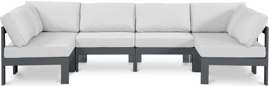 The appearance of Nizuc Waterproof Fabric Outdoor Patio Modular Sectional In White designed by Meridian in the modern / contemporary interior design. This white piece of furniture  was selected by 1StopBedrooms from Nizuc Collection to add a touch of cosiness and style into your home. Sku: 376White-Sec6B-1;376White-Sec6B-2;376White-Sec6B-3;376White-Sec6B-4;376White-Sec6B-5;376White-Sec6B-6. Material: Aluminum. Product Type: Outdoor Sectional. Image1