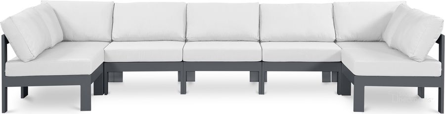 The appearance of Nizuc Waterproof Fabric Outdoor Patio Modular Sectional In White designed by Meridian in the modern / contemporary interior design. This white piece of furniture  was selected by 1StopBedrooms from Nizuc Collection to add a touch of cosiness and style into your home. Sku: 376White-Sec7C-1;376White-Sec7C-2;376White-Sec7C-3;376White-Sec7C-4;376White-Sec7C-5;376White-Sec7C-6;376White-Sec7C-7. Material: Aluminum. Product Type: Outdoor Sectional. Image1