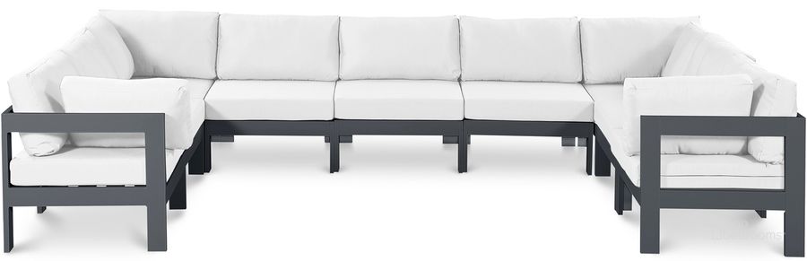 The appearance of Nizuc Waterproof Fabric Outdoor Patio Modular Sectional In White designed by Meridian in the modern / contemporary interior design. This white piece of furniture  was selected by 1StopBedrooms from Nizuc Collection to add a touch of cosiness and style into your home. Sku: 376White-Sec9C-1;376White-Sec9C-2;376White-Sec9C-3;376White-Sec9C-4;376White-Sec9C-5;376White-Sec9C-6;376White-Sec9C-7;376White-Sec9C-8;376White-Sec9C-9. Material: Aluminum. Product Type: Outdoor Sectional. Image1