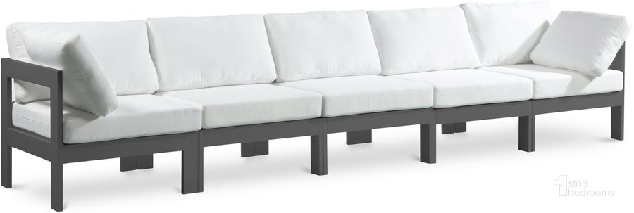 The appearance of Nizuc Water Resistant Fabric Outdoor Patio Modular Sofa In White designed by Meridian in the modern / contemporary interior design. This white piece of furniture  was selected by 1StopBedrooms from Nizuc Collection to add a touch of cosiness and style into your home. Sku: 376White-S150A-1;376White-S150A-2;376White-S150A-3;376White-S150A-4;376White-S150A-5. Material: Aluminum. Product Type: Outdoor Sofa. Image1