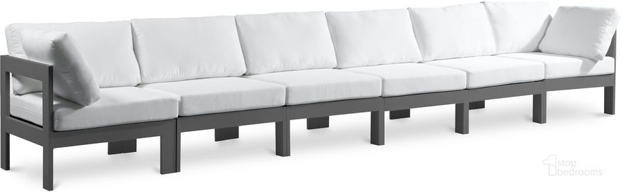The appearance of Nizuc Waterproof Fabric Outdoor Patio Modular Sofa In White designed by Meridian in the modern / contemporary interior design. This white piece of furniture  was selected by 1StopBedrooms from Nizuc Collection to add a touch of cosiness and style into your home. Sku: 376White-S180A-1;376White-S180A-2;376White-S180A-3;376White-S180A-4;376White-S180A-5;376White-S180A-6. Material: Aluminum. Product Type: Outdoor Sofa. Image1