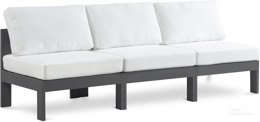 The appearance of Nizuc Water Resistant Fabric Outdoor Patio Modular Sofa In White designed by Meridian in the modern / contemporary interior design. This white piece of furniture  was selected by 1StopBedrooms from Nizuc Collection to add a touch of cosiness and style into your home. Sku: 376White-S90B-1;376White-S90B-2;376White-S90B-3. Material: Aluminum. Product Type: Outdoor Sofa. Image1