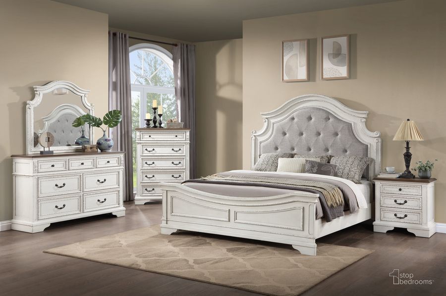 The appearance of Noble 4 Piece King Bedroom Set In White designed by Galaxy Home Furnishings in the traditional interior design. This white piece of furniture  was selected by 1StopBedrooms from Noble Collection to add a touch of cosiness and style into your home. Sku: 601955551113-1;601955551113-2;601955551113-3;601955551144;601955551151;601955551120. Material: Wood. Product Type: Bedroom Set. Image1
