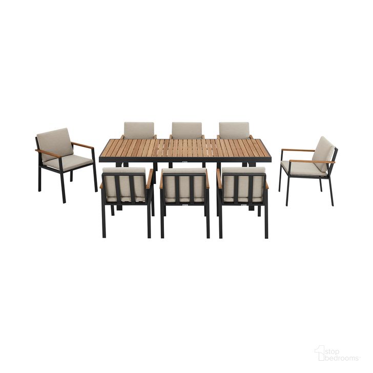 The appearance of Nofi Outdoor Patio 9-Piece Dining Set In Charcoal Finish with Taupe Cushions designed by Armen Living in the modern / contemporary interior design. This taupe piece of furniture  was selected by 1StopBedrooms from Nofi Collection to add a touch of cosiness and style into your home. Sku: LCNOCHBE;LCNOCHBE;LCNOCHBE;LCNOCHBE;LCNODIGR. Table Base Style: Legs. Material: Wood. Table Top Shape: Rectangular. Product Type: Outdoor Dining Set. Image1