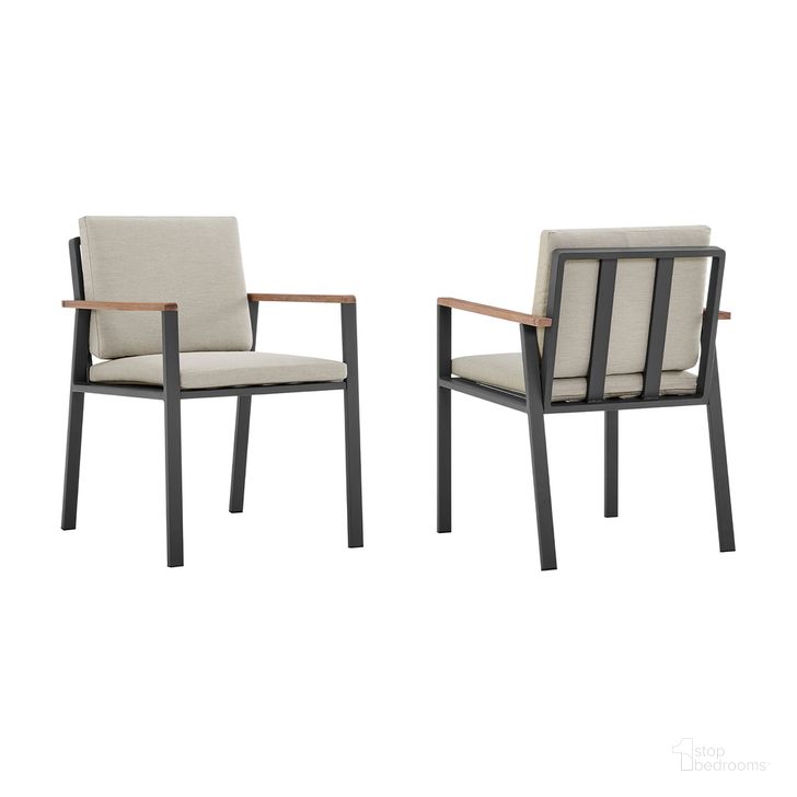 The appearance of Nofi Outdoor Patio Dining Chair Set of 2 In Charcoal Finish with Taupe Cushions and Teak Wood Accent Arms designed by Armen Living in the modern / contemporary interior design. This taupe piece of furniture  was selected by 1StopBedrooms from Nofi Collection to add a touch of cosiness and style into your home. Sku: LCNOCHBE. Material: Wood. Product Type: Outdoor Dining Chair. Image1