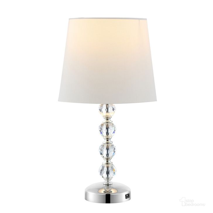 The appearance of Nola 17 Inch Clear and Chrome Table Lamp Set of 2 with Usb Port designed by Safavieh in the traditional interior design. This chrome piece of furniture  was selected by 1StopBedrooms from Nola Collection to add a touch of cosiness and style into your home. Sku: LIT4123C-SET2-U. Product Type: Table Lamp. Material: Crystal. Image1