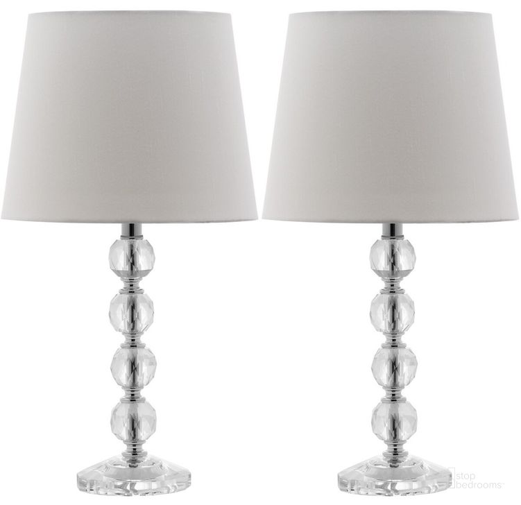 The appearance of Nola Clear and Off-White 16 Inch Stacked Crystal Ball Lamp Set of 2 designed by Safavieh in the traditional interior design. This gray piece of furniture  was selected by 1StopBedrooms from Nola Collection to add a touch of cosiness and style into your home. Sku: LIT4123C-SET2. Material: Chrome. Product Type: Table Lamp. Image1