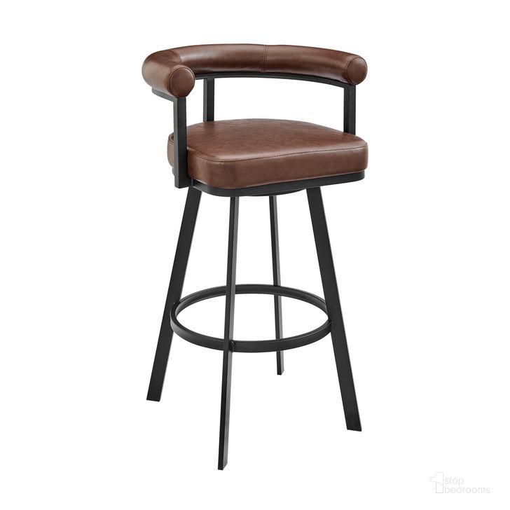 The appearance of Nolagam Swivel Bar Stool In Brown designed by Armen Living in the modern / contemporary interior design. This brown piece of furniture  was selected by 1StopBedrooms from Nolagam Collection to add a touch of cosiness and style into your home. Sku: 840254335639. Product Type: Barstool. Material: Iron. Image1