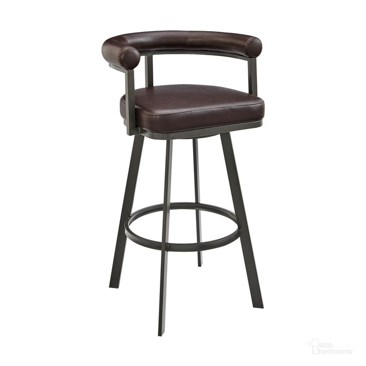 The appearance of Nolagam Swivel Bar Stool In Brown designed by Armen Living in the modern / contemporary interior design. This dark brown piece of furniture  was selected by 1StopBedrooms from Nolagam Collection to add a touch of cosiness and style into your home. Sku: 840254335653. Product Type: Barstool. Material: Iron. Image1