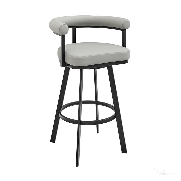 The appearance of Nolagam Swivel Bar Stool In Light Gray designed by Armen Living in the modern / contemporary interior design. This light gray piece of furniture  was selected by 1StopBedrooms from Nolagam Collection to add a touch of cosiness and style into your home. Sku: 840254335646. Product Type: Barstool. Material: Iron. Image1