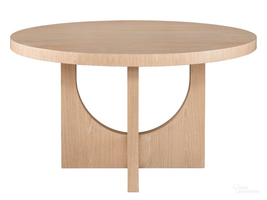 The appearance of Nomad Callon Round Dining Table In Oak designed by Universal in the modern / contemporary interior design. This oak piece of furniture  was selected by 1StopBedrooms from Nomad Collection to add a touch of cosiness and style into your home. Sku: U181657. Table Base Style: Pedestal. Table Top Shape: Round. Material: Wood. Product Type: Dining Table. Image1