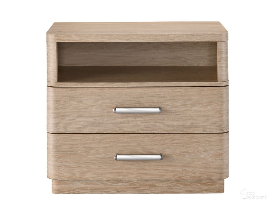 The appearance of Nomad Nightstand In Oak designed by Universal in the modern / contemporary interior design. This oak piece of furniture  was selected by 1StopBedrooms from Nomad Collection to add a touch of cosiness and style into your home. Sku: U181351. Material: Wood. Product Type: Nightstand. Image1