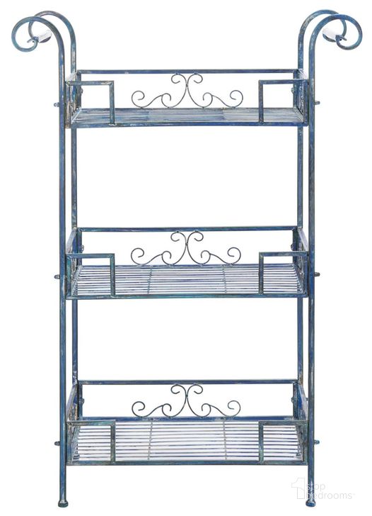 The appearance of Noreen 3 Tier Shelf in Antique Blue designed by Safavieh in the rustic / southwestern interior design. This antique blue piece of furniture  was selected by 1StopBedrooms from Noreen Collection to add a touch of cosiness and style into your home. Sku: PAT5006C. Material: Metal. Product Type: Shelf. Image1