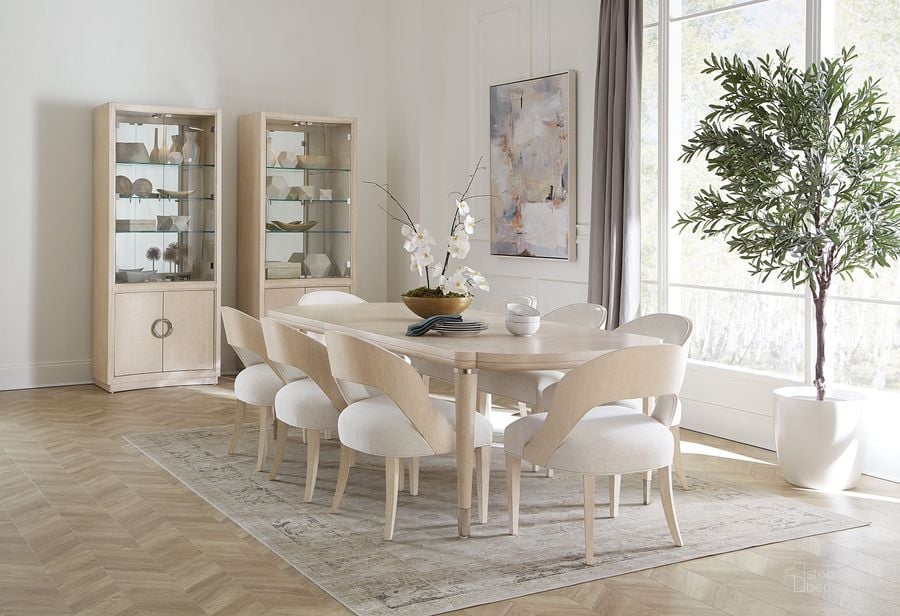The appearance of Nouveau Chic Sandstone Extendable Dining Room Set designed by Hooker in the transitional interior design. This cream piece of furniture  was selected by 1StopBedrooms from Nouveau Chic Collection to add a touch of cosiness and style into your home. Sku: 6500-75200-80;6500-75411-80. Material: Wood. Product Type: Dining Room Set. Image1