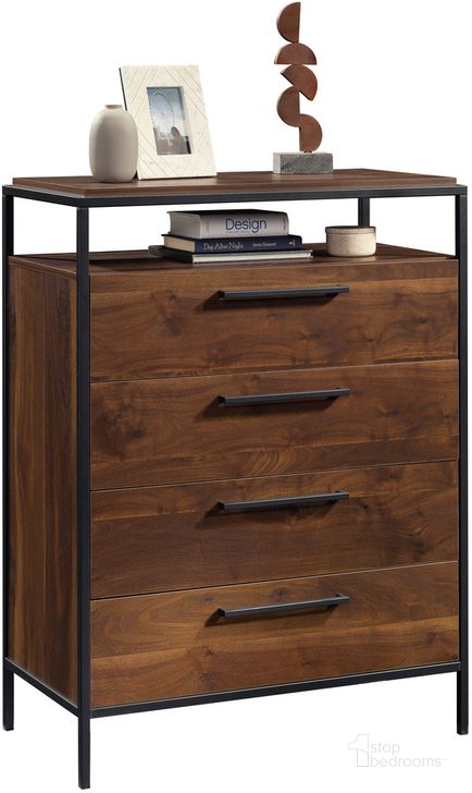 The appearance of Nova Loft 4-Drawer Chest In Grand Walnut designed by Sauder in the modern / contemporary interior design. This grand walnut piece of furniture  was selected by 1StopBedrooms from Nova Loft Collection to add a touch of cosiness and style into your home. Sku: 429431. Product Type: Chest. Material: Engineered Wood. Image1