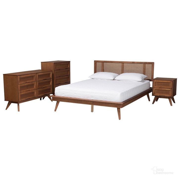 The appearance of Nura Wood and Rattan 4 Piece Full Bedroom Set In Walnut Brown designed by Baxton Studio in the transitional interior design. This walnut brown piece of furniture  was selected by 1StopBedrooms from Nura Collection to add a touch of cosiness and style into your home. Sku: Nura-Ash Walnut Rattan-Full 4PC Bedroom Set. Product Type: Bedroom Set. Material: Rubberwood. Image1