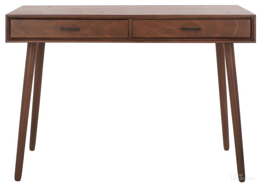 The appearance of O'Dwyer 2 Drawer Desk in Brown designed by Safavieh in the transitional interior design. This brown piece of furniture  was selected by 1StopBedrooms from O'Dwyer Collection to add a touch of cosiness and style into your home. Sku: DSK5708C. Material: Wood. Product Type: Desk. Image1