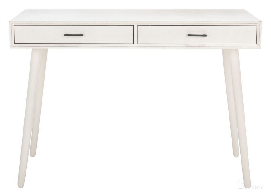The appearance of O'Dwyer 2 Drawer Desk in Distressed White designed by Safavieh in the modern / contemporary interior design. This distressed white piece of furniture  was selected by 1StopBedrooms from O'Dwyer Collection to add a touch of cosiness and style into your home. Sku: DSK5708A. Material: Wood. Product Type: Desk. Image1