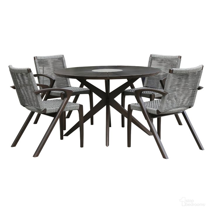 The appearance of Oasis and Brielle Outdoor 5 Piece Dining Set In Eucalyptus designed by Armen Living in the modern / contemporary interior design. This eucalyptus piece of furniture  was selected by 1StopBedrooms from Oasis Collection to add a touch of cosiness and style into your home. Sku: LCOADIWDDK;LCBLSIGR;LCBLSIGR. Material: Stone. Product Type: Outdoor Dining Set. Image1