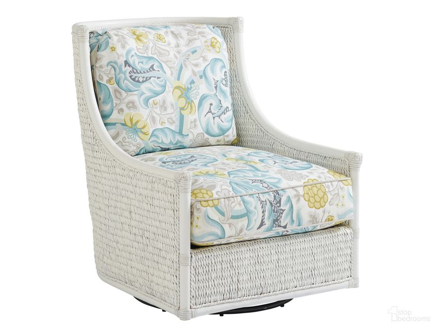 The appearance of Ocean Breeze Preston Swivel Chair designed by Tommy Bahama in the transitional interior design. This  piece of furniture  was selected by 1StopBedrooms from Ocean Breeze Collection to add a touch of cosiness and style into your home. Sku: 01-1942-11SW-41. Material: Wood. Product Type: Swivel Chair. Image1
