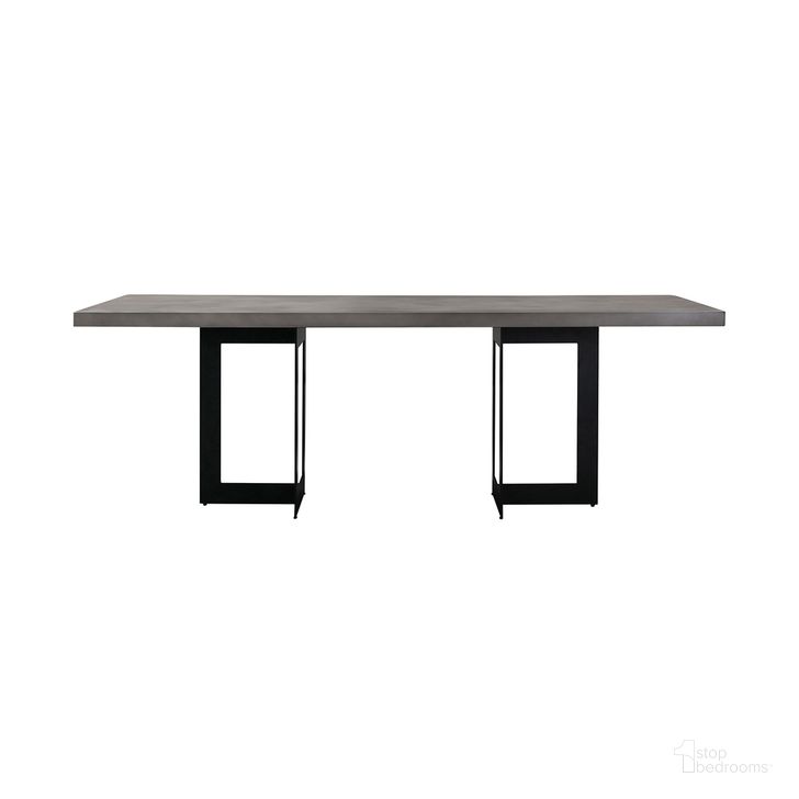 The appearance of Odet Rectangular 87 Inch Dining Table In Concrete and Black Metal designed by Armen Living in the modern / contemporary interior design. This black piece of furniture  was selected by 1StopBedrooms from Odet Collection to add a touch of cosiness and style into your home. Sku: LCOEDIBLBASE;LCOEDIGRTOP. Table Base Style: Double Pedestal. Product Type: Dining Table. Table Top Shape: Rectangular. Material: Concrete. Image1