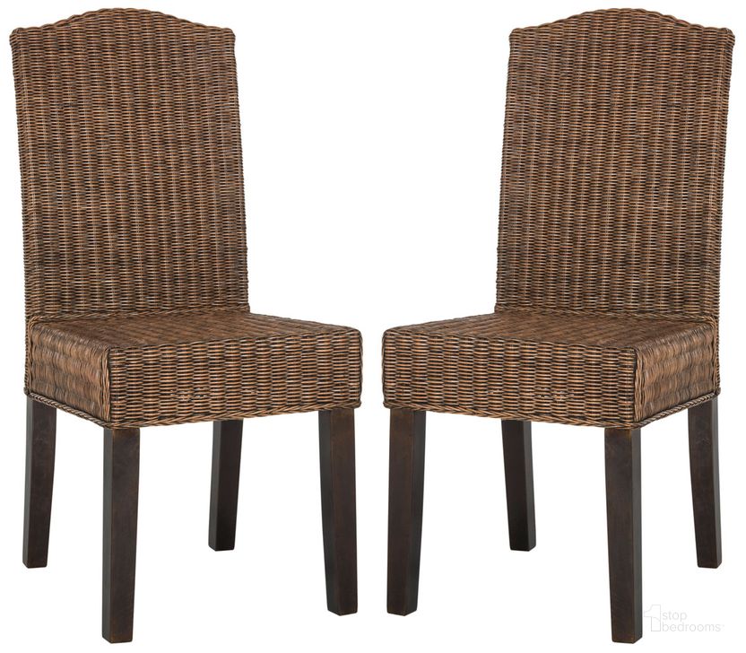 The appearance of Odette Brown and Multi 19 Inch Wicker Dining Chair Set of 2 designed by Safavieh in the transitional interior design. This brown piece of furniture  was selected by 1StopBedrooms from Odette Collection to add a touch of cosiness and style into your home. Sku: SEA8015C-SET2. Product Type: Dining Chair. Material: Rattan. Image1