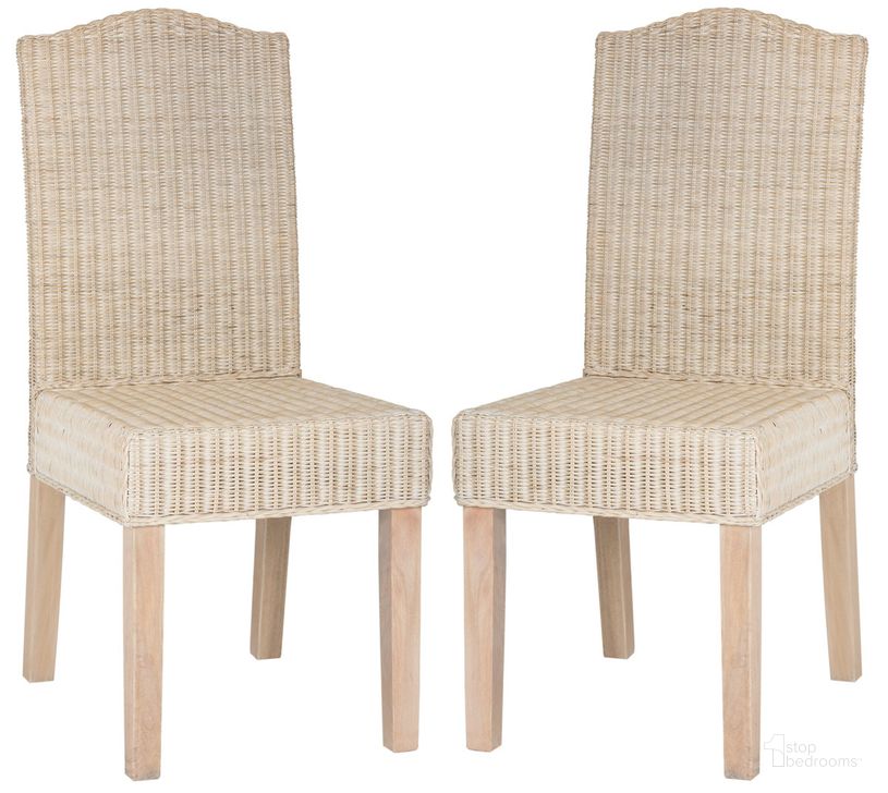 The appearance of Odette White Wash 19 Inch Wicker Dining Chair Set of 2 designed by Safavieh in the transitional interior design. This washed white piece of furniture  was selected by 1StopBedrooms from Odette Collection to add a touch of cosiness and style into your home. Sku: SEA8015D-SET2. Product Type: Dining Chair. Material: Rattan. Image1