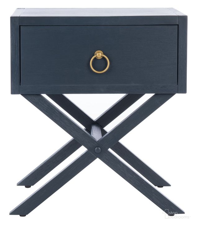 The appearance of Odilia 1 Drawer Nightstand in Navy designed by Safavieh in the modern / contemporary interior design. This navy piece of furniture  was selected by 1StopBedrooms from Odilia Collection to add a touch of cosiness and style into your home. Sku: NST9200A. Material: Wood. Product Type: Nightstand. Image1