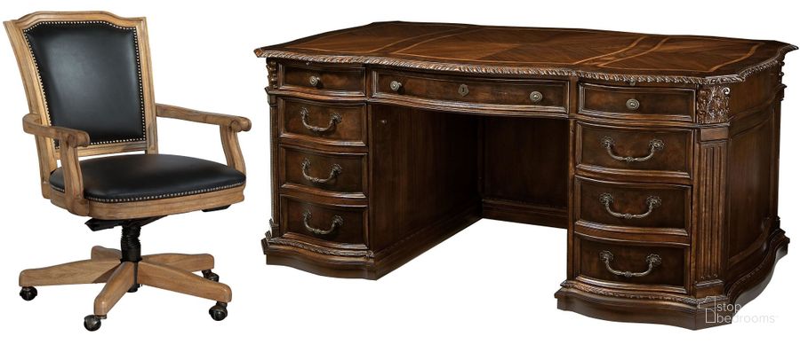 The appearance of Old World Walnut Junior Executive Desk Home Office Set designed by Hekman in the traditional interior design. This brown piece of furniture  was selected by 1StopBedrooms from Old World Collection to add a touch of cosiness and style into your home. Sku: 79170P;79170T;79257B. Material: Wood. Product Type: Home Office Set. Image1