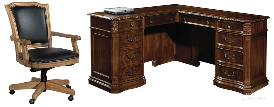 The appearance of Old World Walnut L-Desk Home Office Set designed by Hekman in the traditional interior design. This brown piece of furniture  was selected by 1StopBedrooms from Old World Collection to add a touch of cosiness and style into your home. Sku: 79167P;79167T;79257B. Material: Wood. Product Type: Home Office Set. Image1