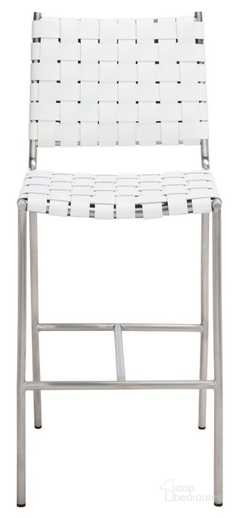 The appearance of Olenna Woven Counter Stool in White and Silver designed by Safavieh in the modern / contemporary interior design. This white and silver piece of furniture  was selected by 1StopBedrooms from Olenna Collection to add a touch of cosiness and style into your home. Sku: BST3011C. Material: Metal. Product Type: Barstool. Image1