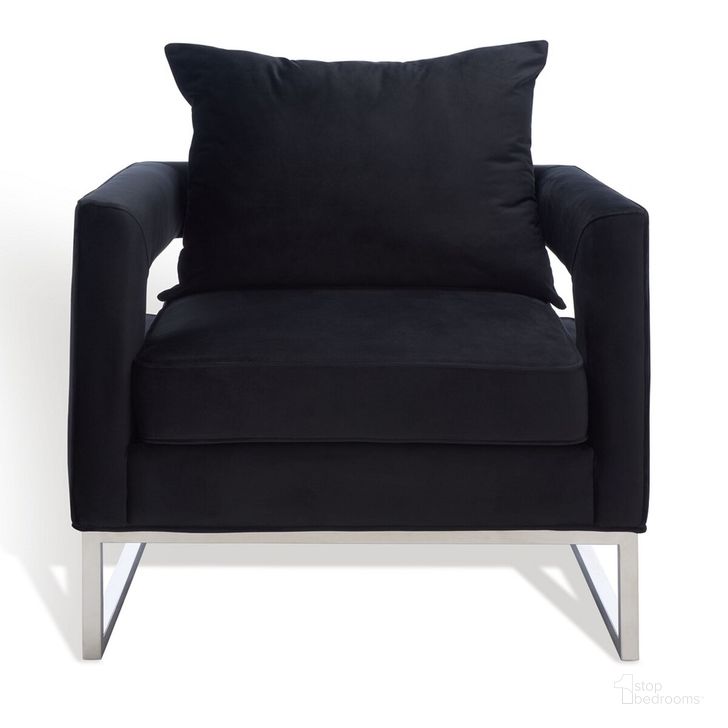 The appearance of Olivya Club Chair In Black And Chrome designed by Safavieh Couture in the modern / contemporary interior design. This black and chrome piece of furniture  was selected by 1StopBedrooms from Olivya Collection to add a touch of cosiness and style into your home. Sku: KNT7019A. Product Type: Accent Chair. Material: Stainless Steel. Image1