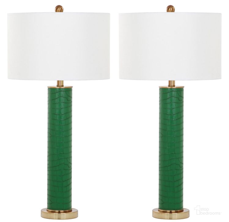 The appearance of Ollie Dark Green Faux Snakeskin 31.5 Inch Table Lamp Set of 2 LIT4404B designed by Safavieh in the traditional interior design. This dark green piece of furniture  was selected by 1StopBedrooms from Ollie Collection to add a touch of cosiness and style into your home. Sku: LIT4404B-SET2. Product Type: Table Lamp. Image1