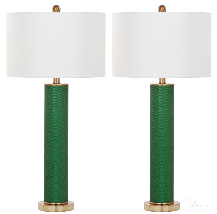 The appearance of Ollie Dark Green Faux Snakeskin 31.5 Inch Table Lamp Set of 2 LIT4404F designed by Safavieh in the traditional interior design. This dark green piece of furniture  was selected by 1StopBedrooms from Ollie Collection to add a touch of cosiness and style into your home. Sku: LIT4404F-SET2. Product Type: Table Lamp. Image1