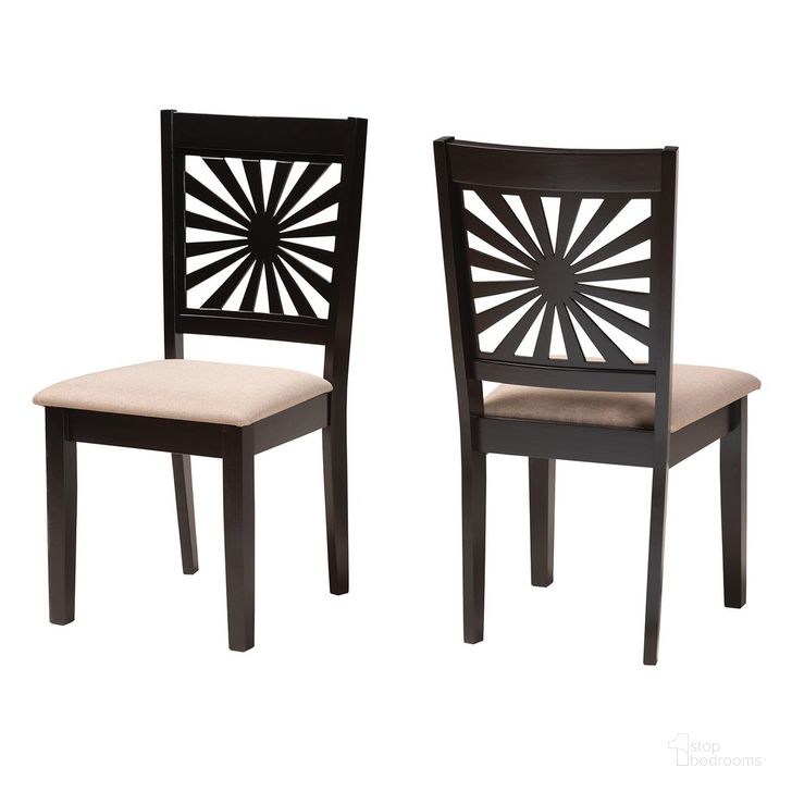 The appearance of Olympia Wood Dining Chair Set of 2 In Beige and Espresso Brown designed by Baxton Studio in the modern / contemporary interior design. This beige and brown piece of furniture  was selected by 1StopBedrooms from Olympia Collection to add a touch of cosiness and style into your home. Sku: RH386C-Sand/Dark Brown-DC-2PK. Product Type: Dining Chair. Material: Rubberwood. Image1