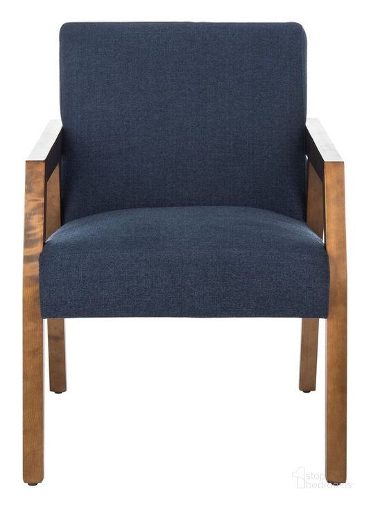 The appearance of Olyvar Arm Chair in Navy designed by Safavieh in the modern / contemporary interior design. This navy piece of furniture  was selected by 1StopBedrooms from Olyvar Collection to add a touch of cosiness and style into your home. Sku: ACH4000C. Material: Wood. Product Type: Accent Chair. Image1