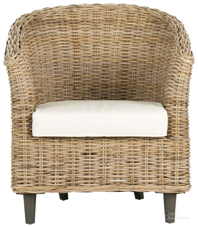 The appearance of Omni Natural Unfinished Rattan and White Barrel Chair designed by Safavieh in the transitional interior design. This natural piece of furniture  was selected by 1StopBedrooms from Omni Collection to add a touch of cosiness and style into your home. Sku: FOX6501C. Product Type: Accent Chair. Material: Rattan. Image1